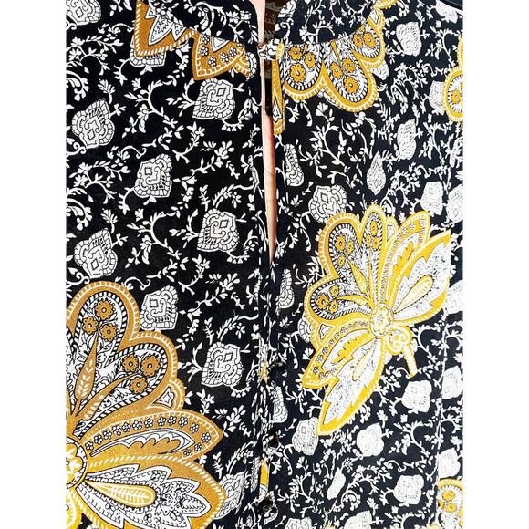 A.L.C. Women's Floral Lox Silk Top Black Gold Keyhole/V Neck Long Sleeve Peplum - Picture 8 of 13